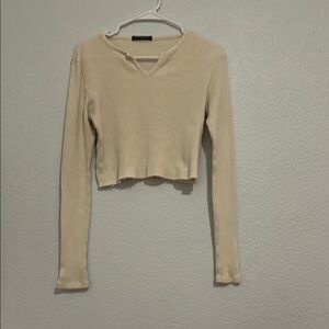 Brandy Melville Cream Ribbed Crop Shirt